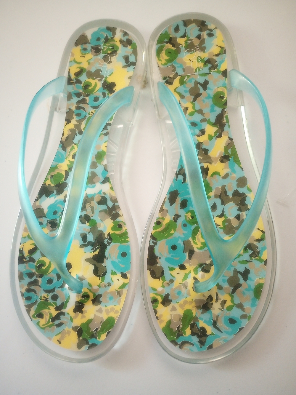LOFT Clear-Strap Floral Flip Flops - Blue, Green, Yellow